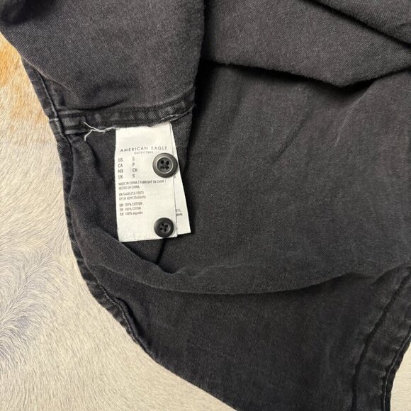 American Eagle Black Button Up Hooded Shirt - Size Small - Picture 6 of 6